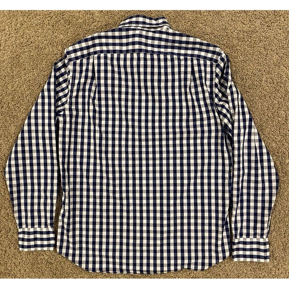 J Crew Factory Shirt Mens Med Blue Gingham Check Performance Slim Untucked BE151 - Picture 3 of 8
